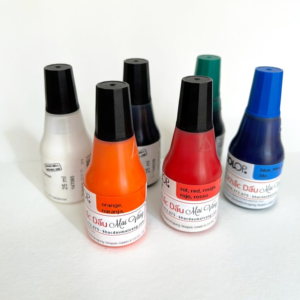 mực dấu in lên mọi chất liệu dấu flash, mực in lên nilong, mực đóng lên nhựa