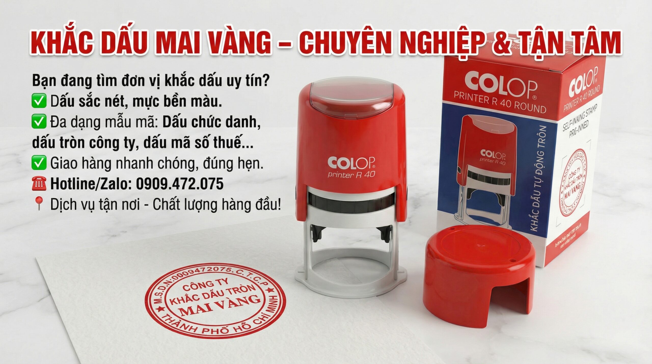 KHẮC DẤU MAI VÀNG - CHUYÊN NGHIỆP & TẬN TÂMBạn đang tìm kiếm đơn vị làm con dấu công ty uy tín?